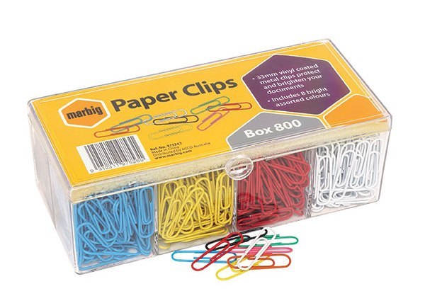 PAPER CLIPS MARBIG 33MM ASST COLS BX800