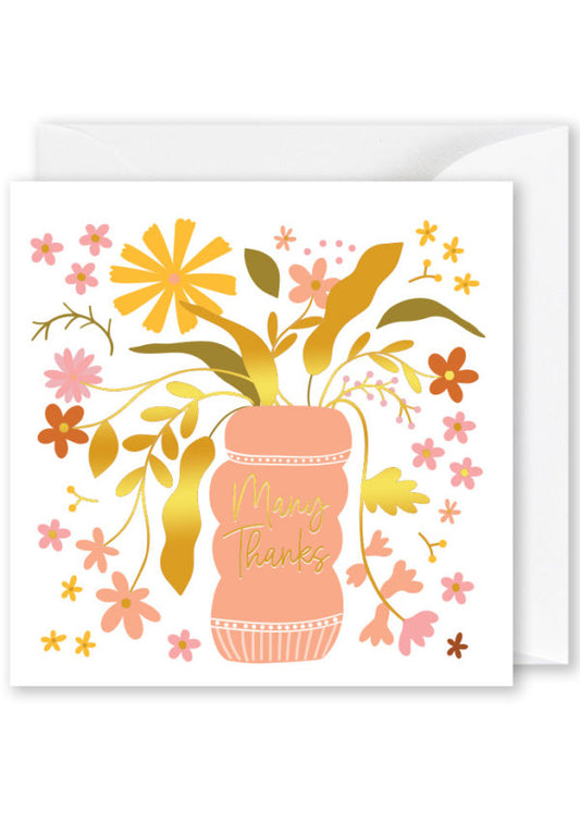 Thank you card | Foiled Card: “Many Thanks” – Vase Flowers
