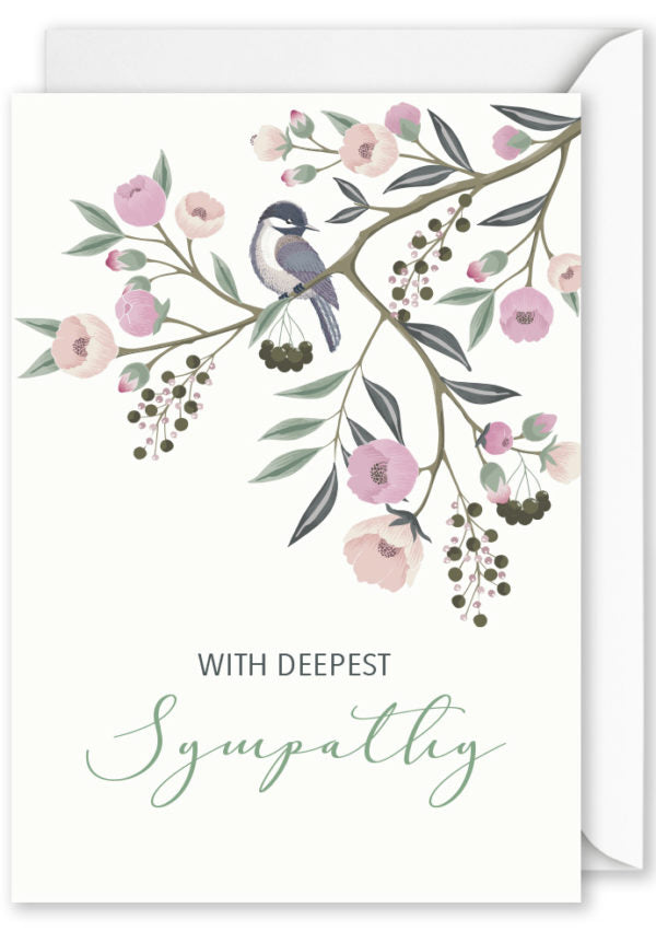 Sympathy Card: “With Deepest Sympathy” Bird in Tree