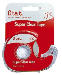 TAPE SUPER CLEAR STAT 18MM X 33M ON DISPENSER