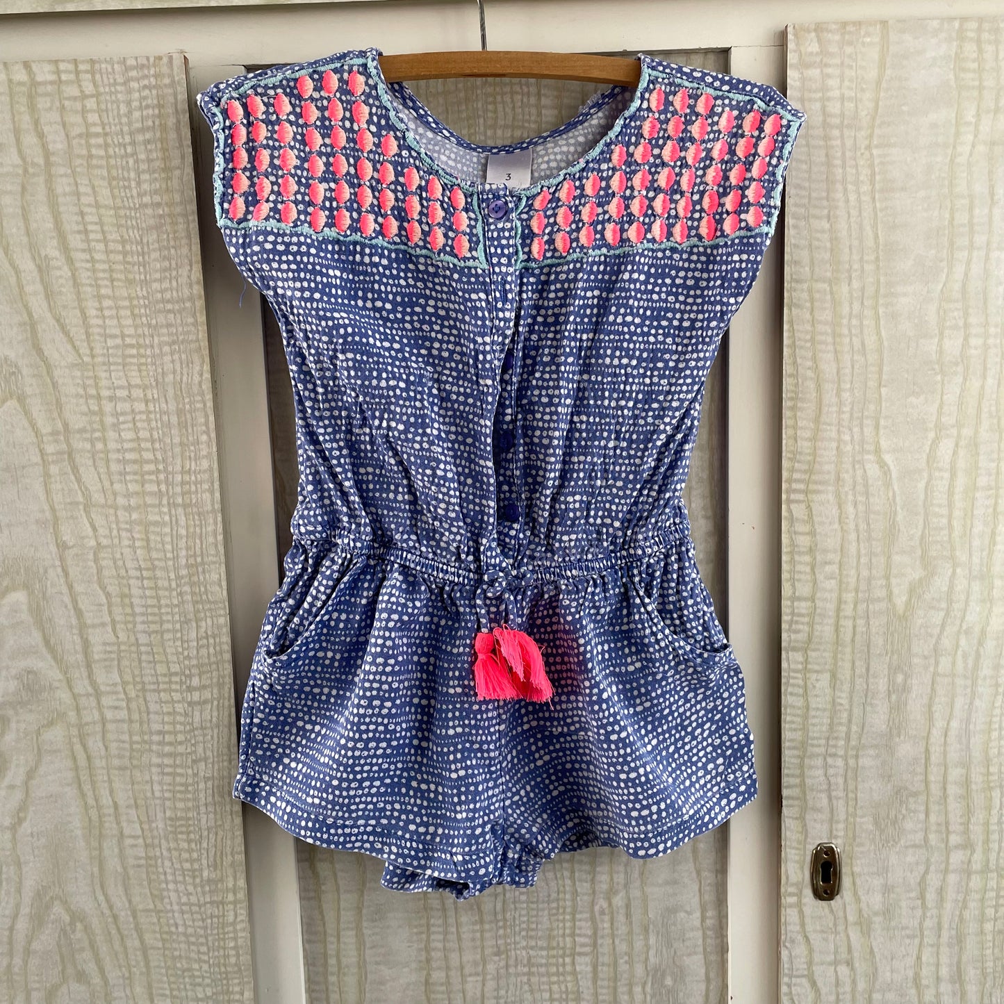(3) Blue and Fluro Pink Playsuit