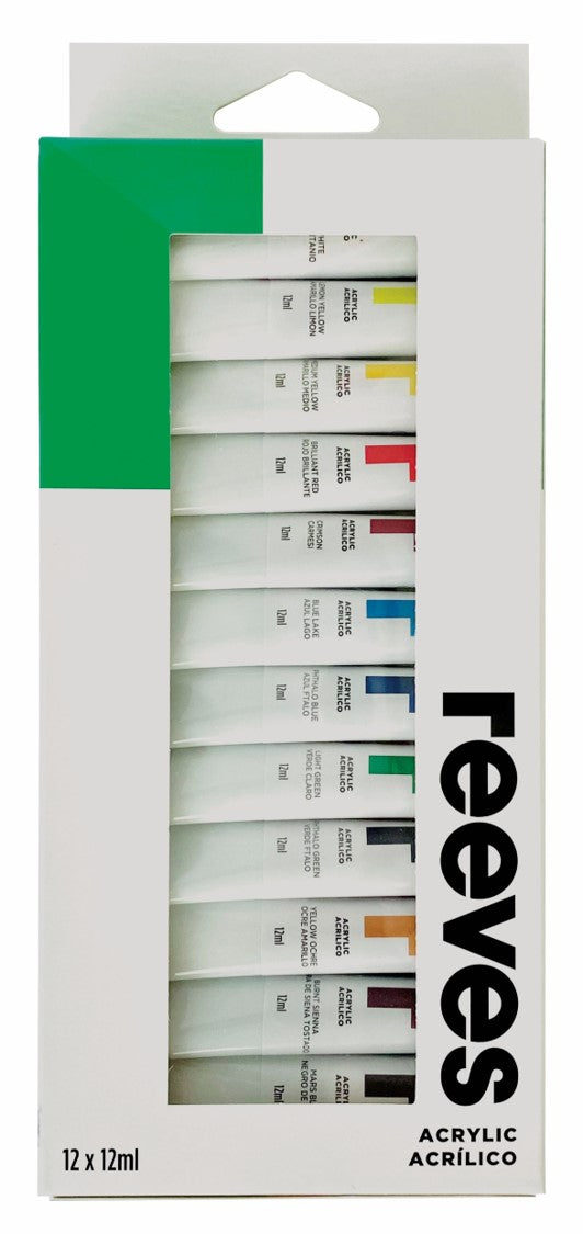 PAINT REEVES ACRYLIC COLOURS 10ML TUBE BX12