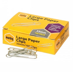 PAPER CLIPS MARBIG 33MM LARGE PK100