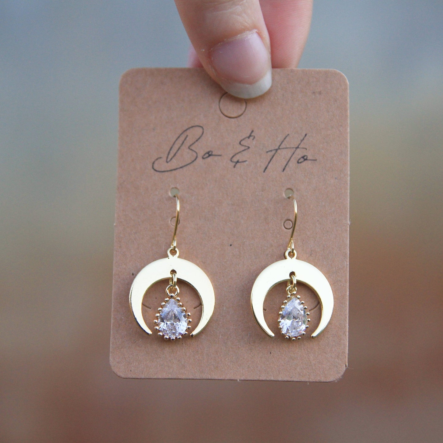 Modern Gold Cubic Zirconia Moon Earrings