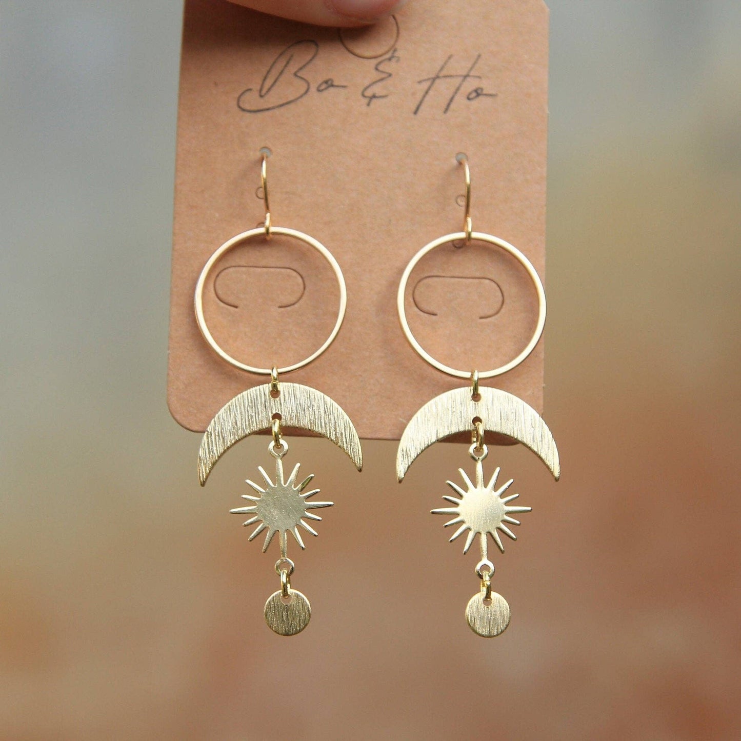 Golden Celestial Statement Sun and Moon Earrings