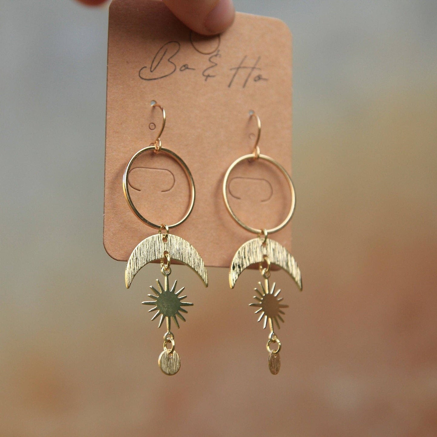 Golden Celestial Statement Sun and Moon Earrings