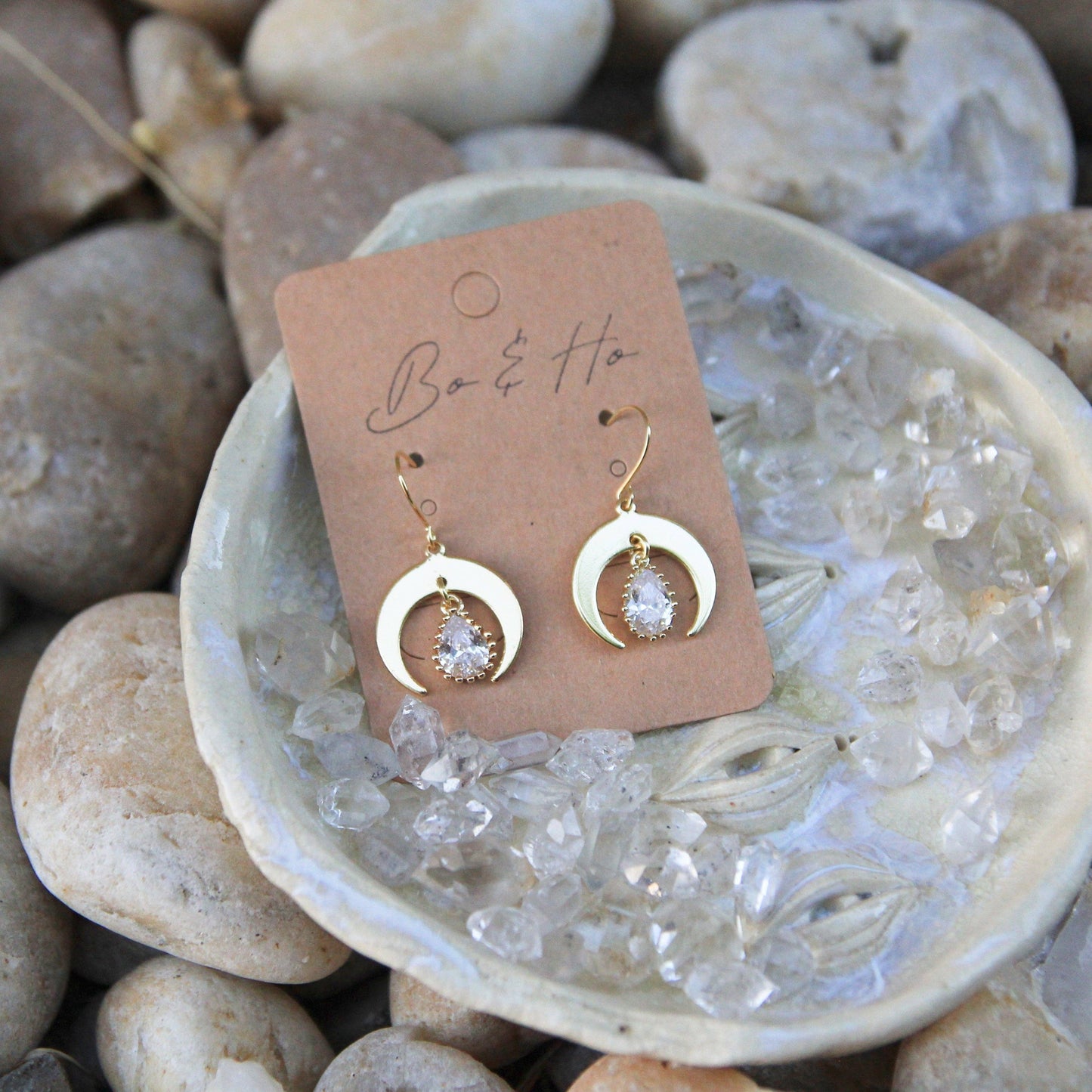 Modern Gold Cubic Zirconia Moon Earrings