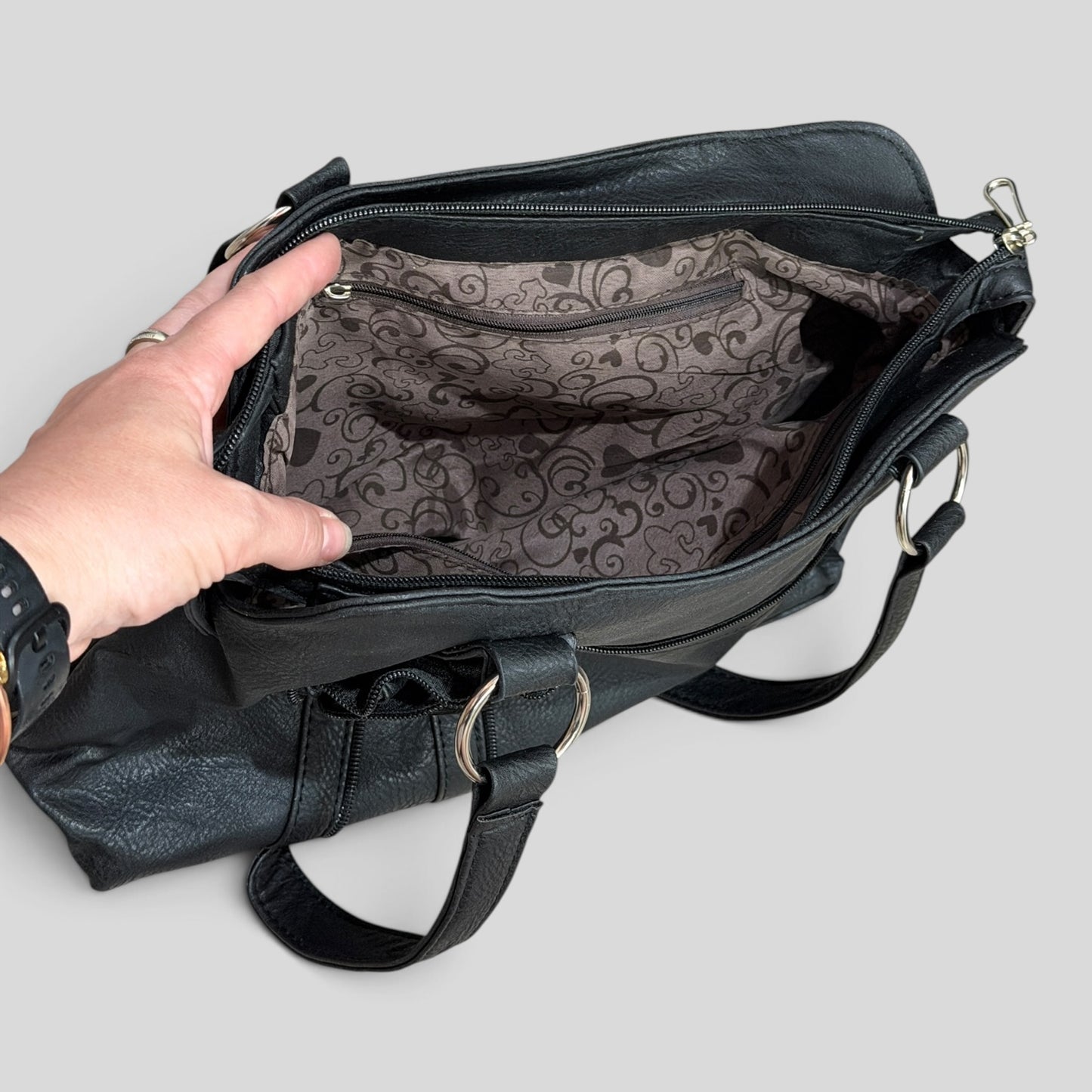 Handbag | Black Zip Flower