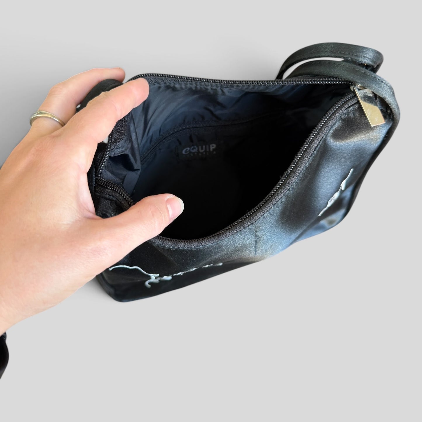 Handbag | Black Silver Embroidered Flowers