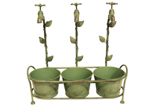 Metal Plant Pots Triple Taps Antique Look 48cm