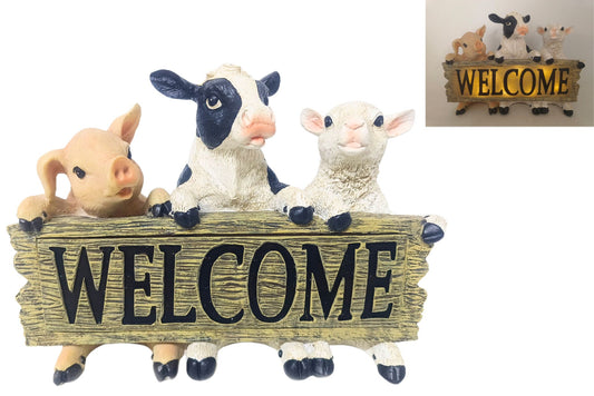 Resin Animal w/Solar Welcome Sign 30cm