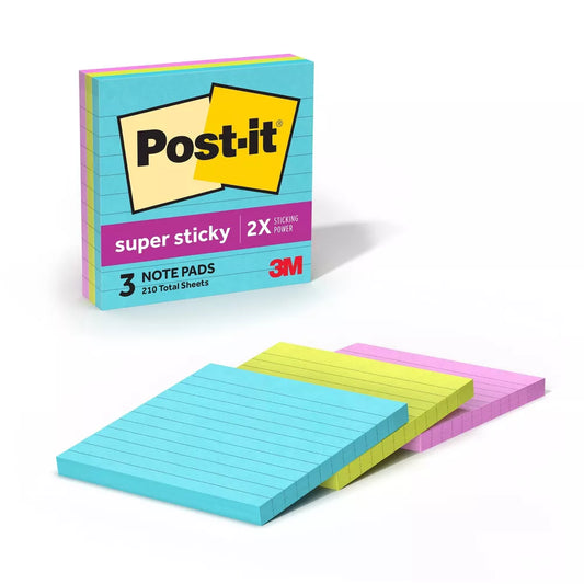Post-it 3pk 4" x 4" Lined Super Sticky Notes 70 Sheets/Pad