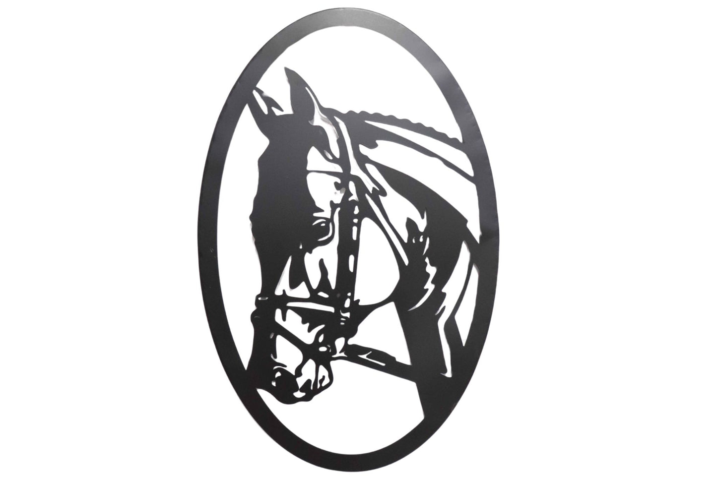 Metal Wall Art Horse Oval 60x40cm
