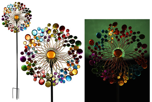 Metal Garden Spinner Multi-Colour w/Solar Light 152x37cm