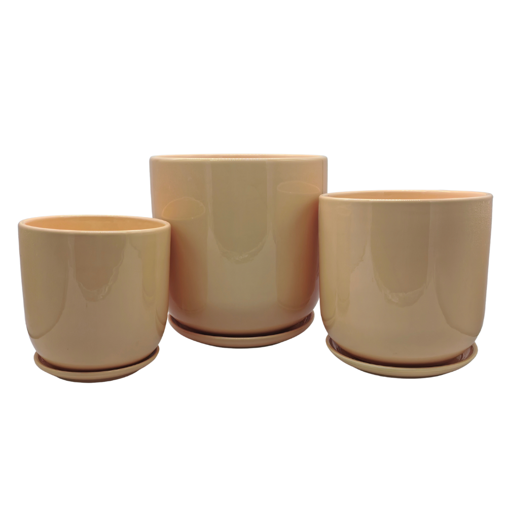 Caitlin Peach Plain U Pot w Saucer - 25/20/17x25/20/17cm