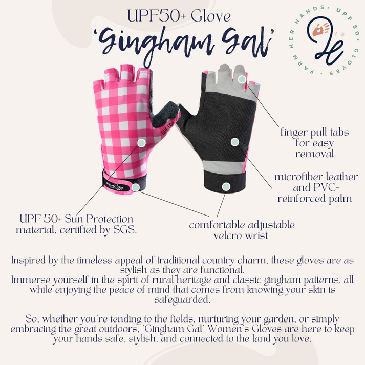 FarmHER Hands | 'Gingham Gal' | UPF50+ Gloves