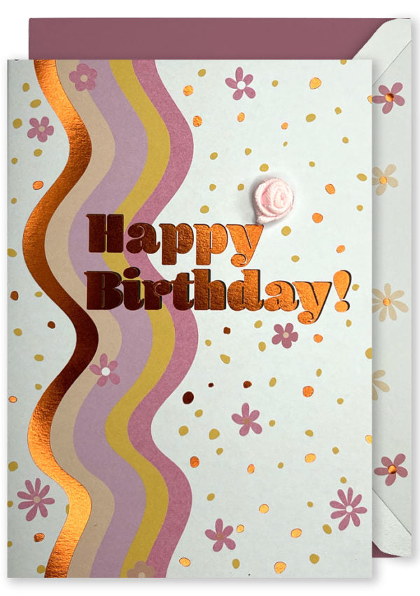 Birthday Card | Wavy Lines with Flowers
