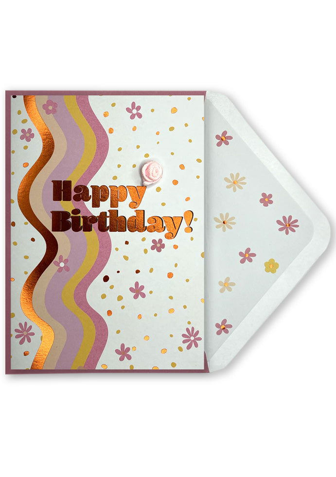 Birthday Card | Wavy Lines with Flowers
