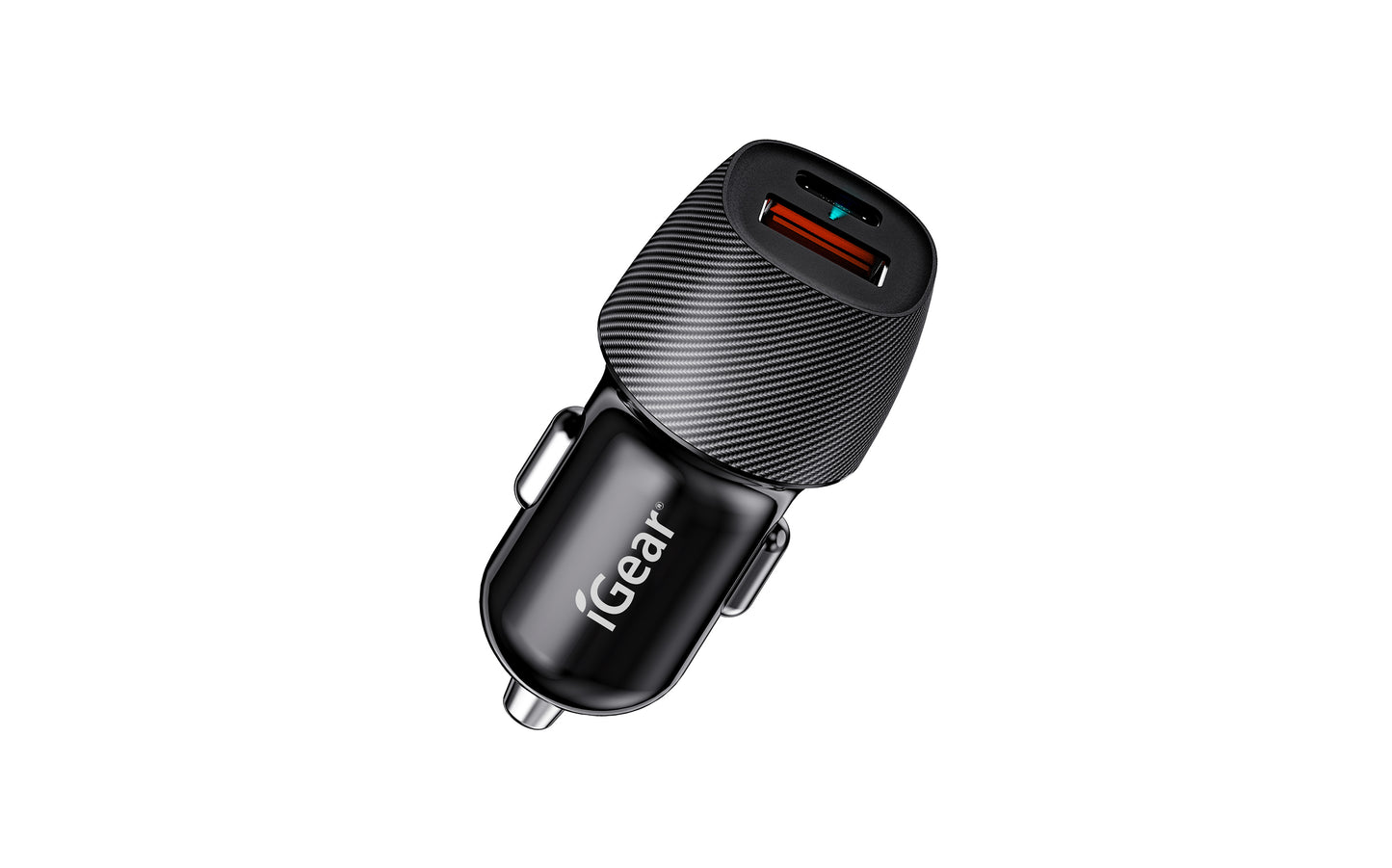 iGear| CHARGER AUTO 2.4AMP DUAL USB & C TYPE - BLACK