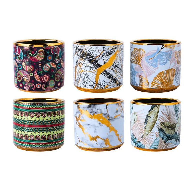 Gold Patterned Asstd Ceramic Flowerpot 9.5x8.5cm