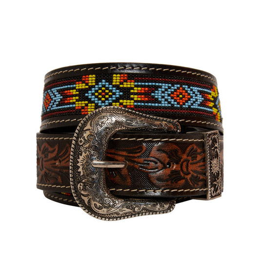 Polychrome Hand-Tooled Leather Women's Belt