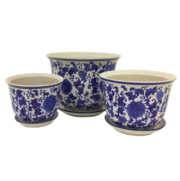 (2/3) Glazed Floral Planter w Saucer 26x19cm(H)