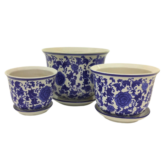 (2/3) Glazed Floral Planter w Saucer 26x19cm(H)