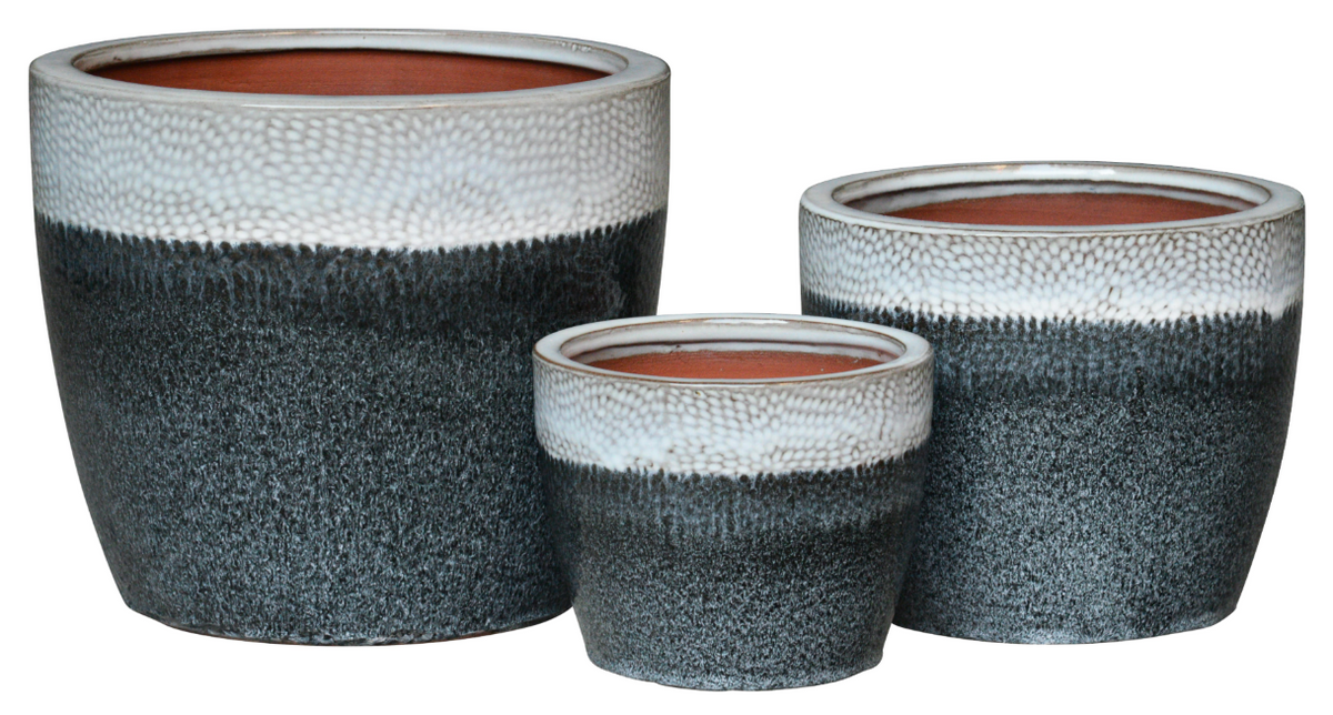 (2/3) Glazed Black Elle 2 Tone Pot 24x20cm(H)