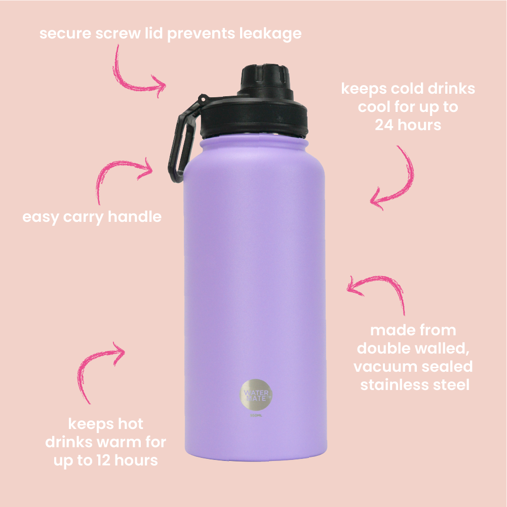 Watermate Drink Bottle - Stainless Steel - Design - 950ml