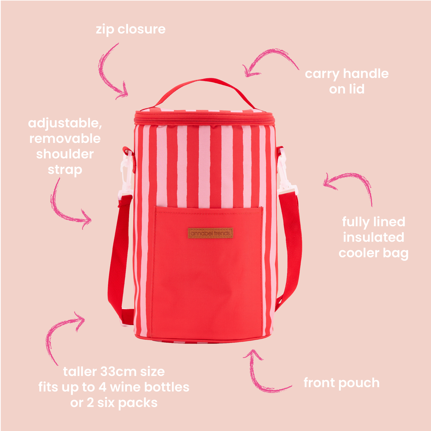 Picnic Cooler Bag - Tall Barrel - Red Stripe