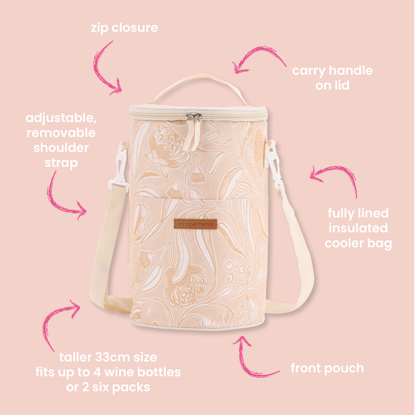 Picnic Cooler Bag - Tall Barrel - Trailing Natives Tan