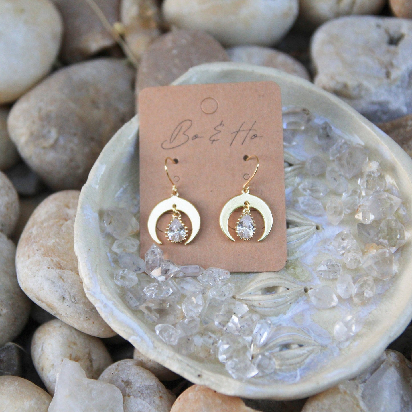 Modern Gold Cubic Zirconia Moon Earrings