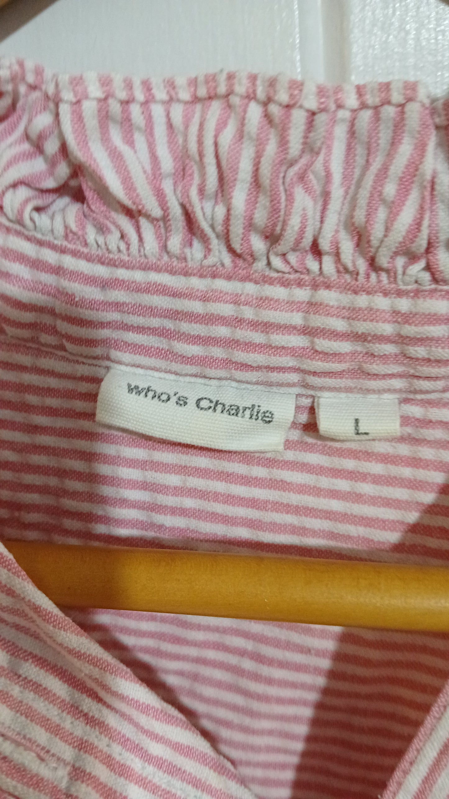 (L) Who's Charlie | Pink Striped LS Shirt