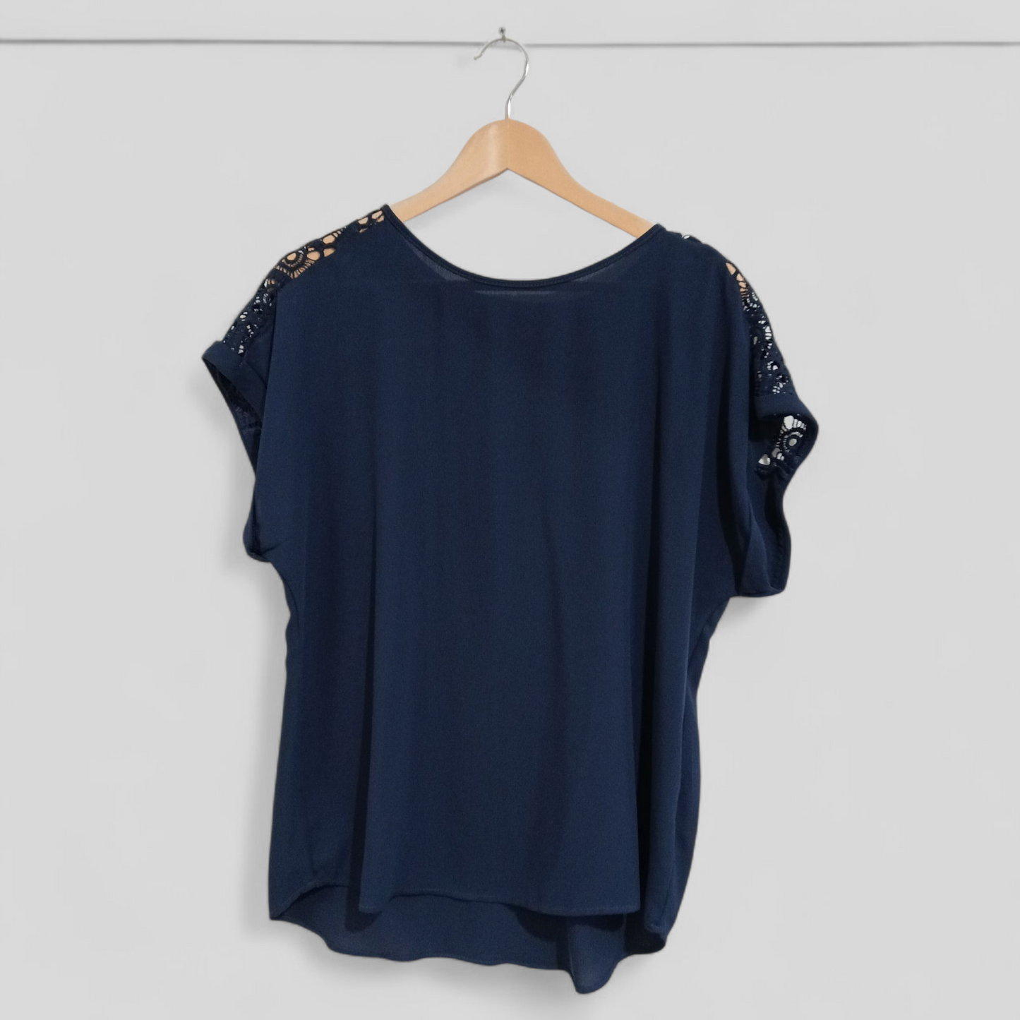 (XL) Shein | Navy Lace Shoulder Blouse