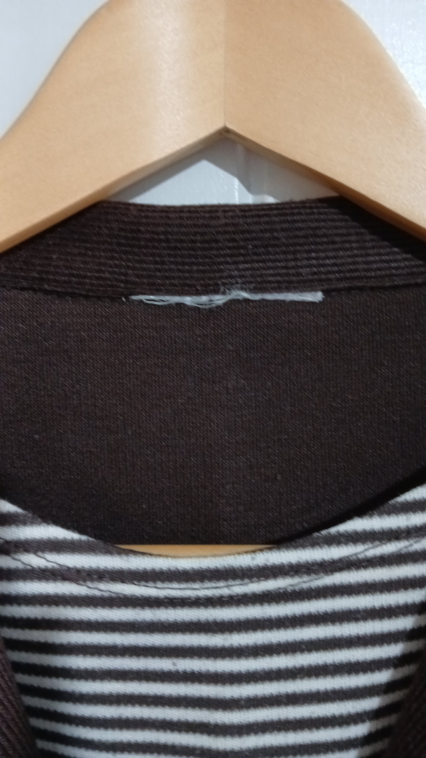 (12) Brown Striped Accent Collared Blouse