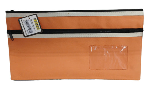PENCIL CASE 350x180MM ORANGE 2 ZIP NAME