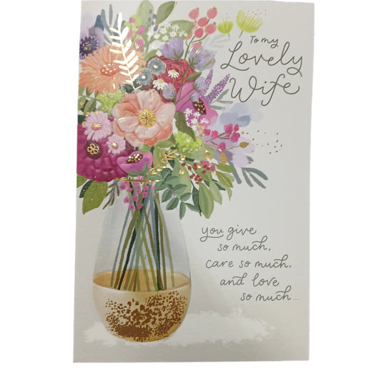 Wife Birthday Card | Gold vase with flowers