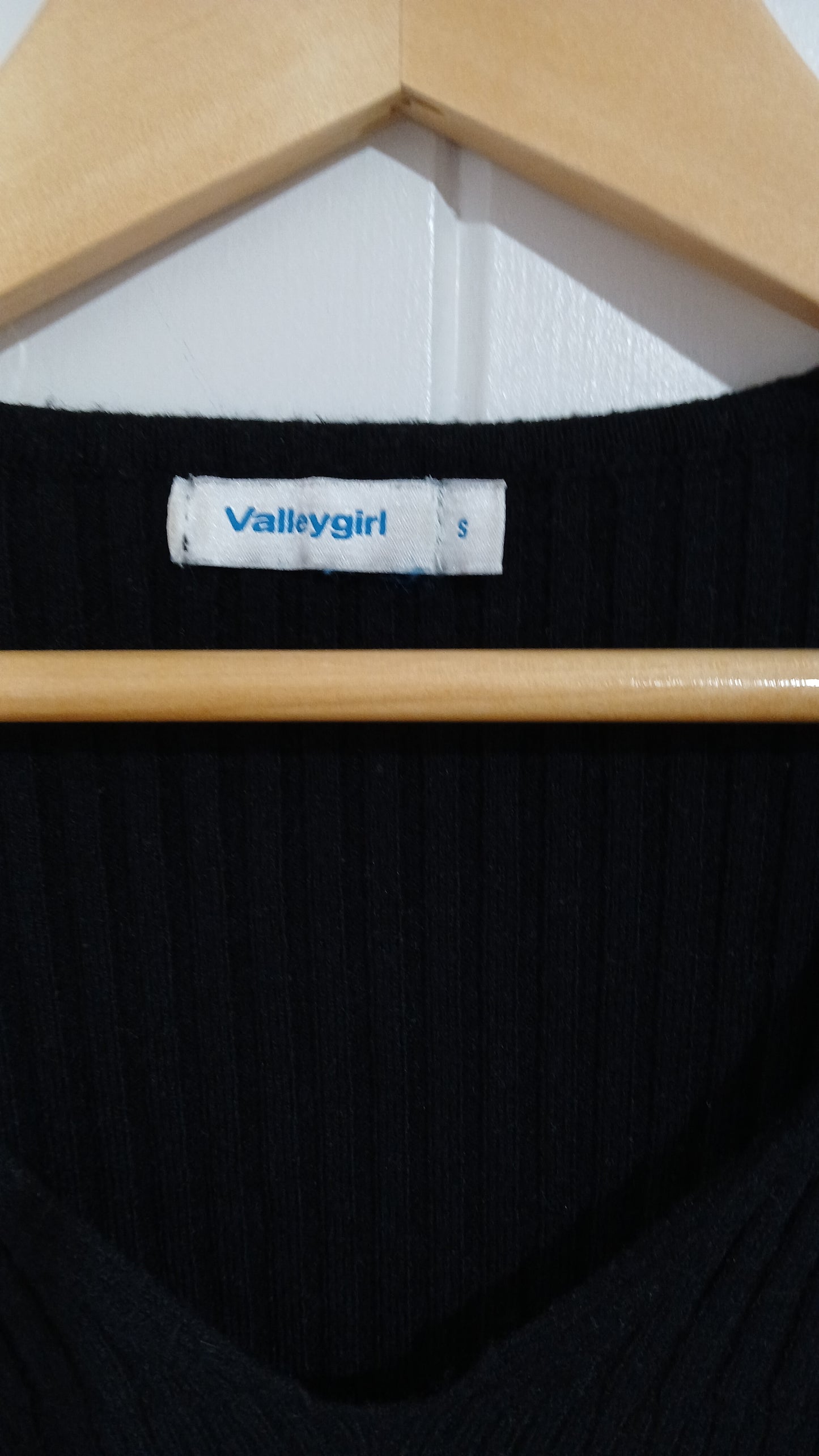 (S) Valleygirl | Black LS Ribbed Blouse