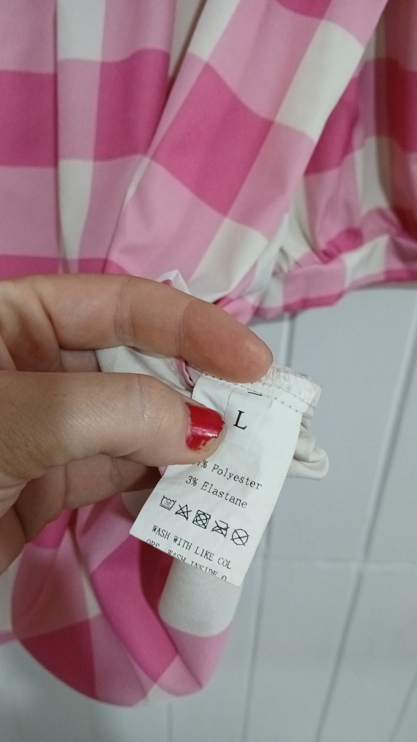 (L) Shein | Pink Check Blouse