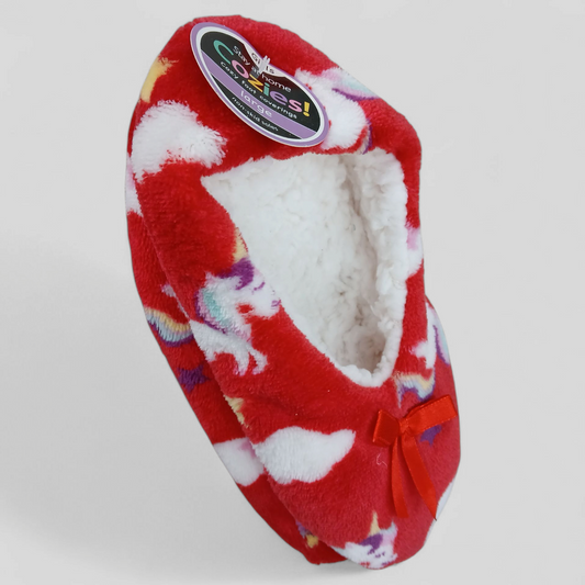SLIPPERS GIRLS COZIES MEDIUM & LARGE UNICORN PINK & GREY