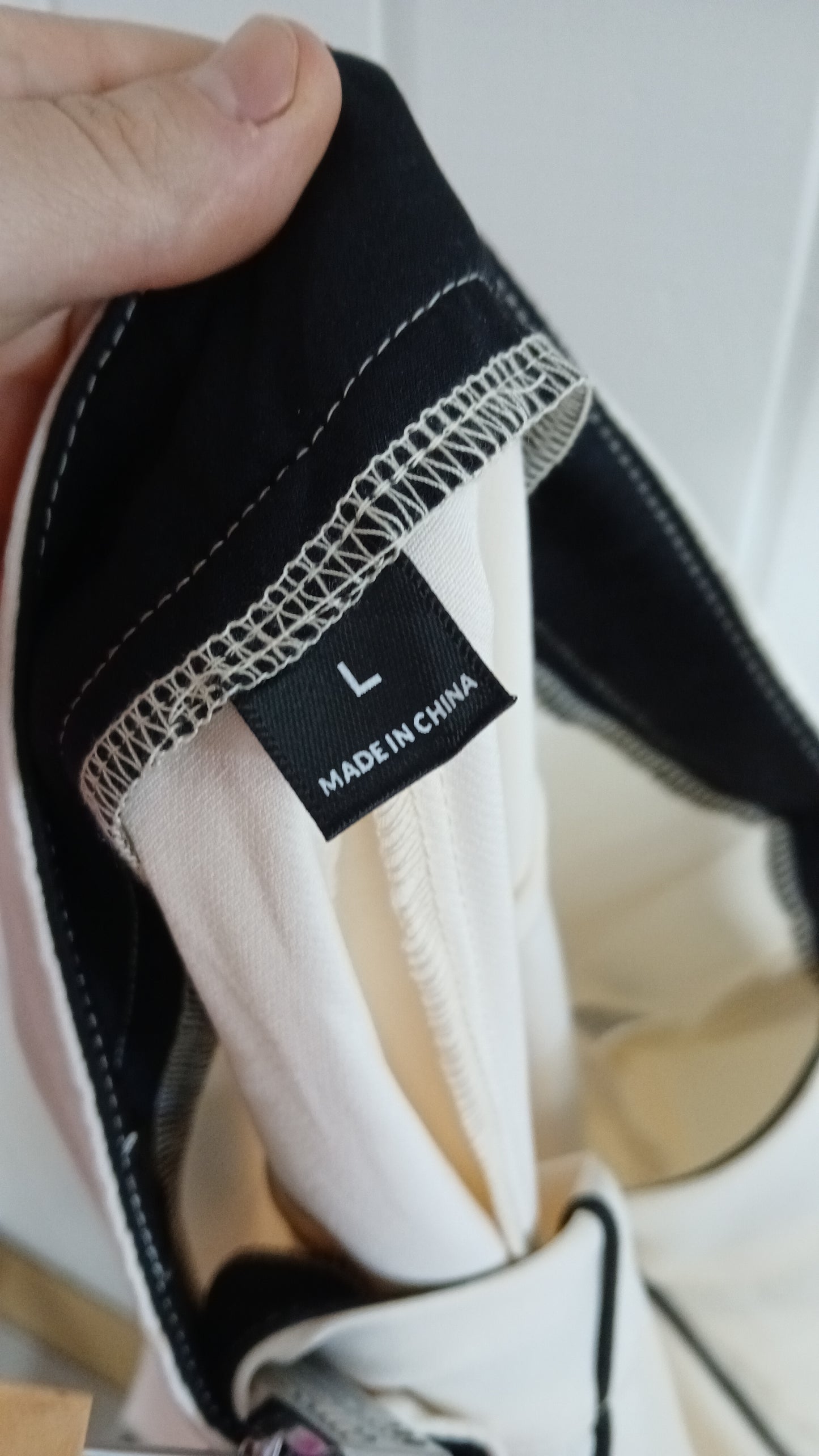 (L) Shein | Cream Black Stripe Pants
