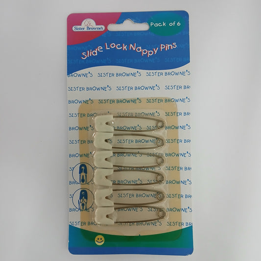 NAPPY PINS SLIDE LOCK PK 6