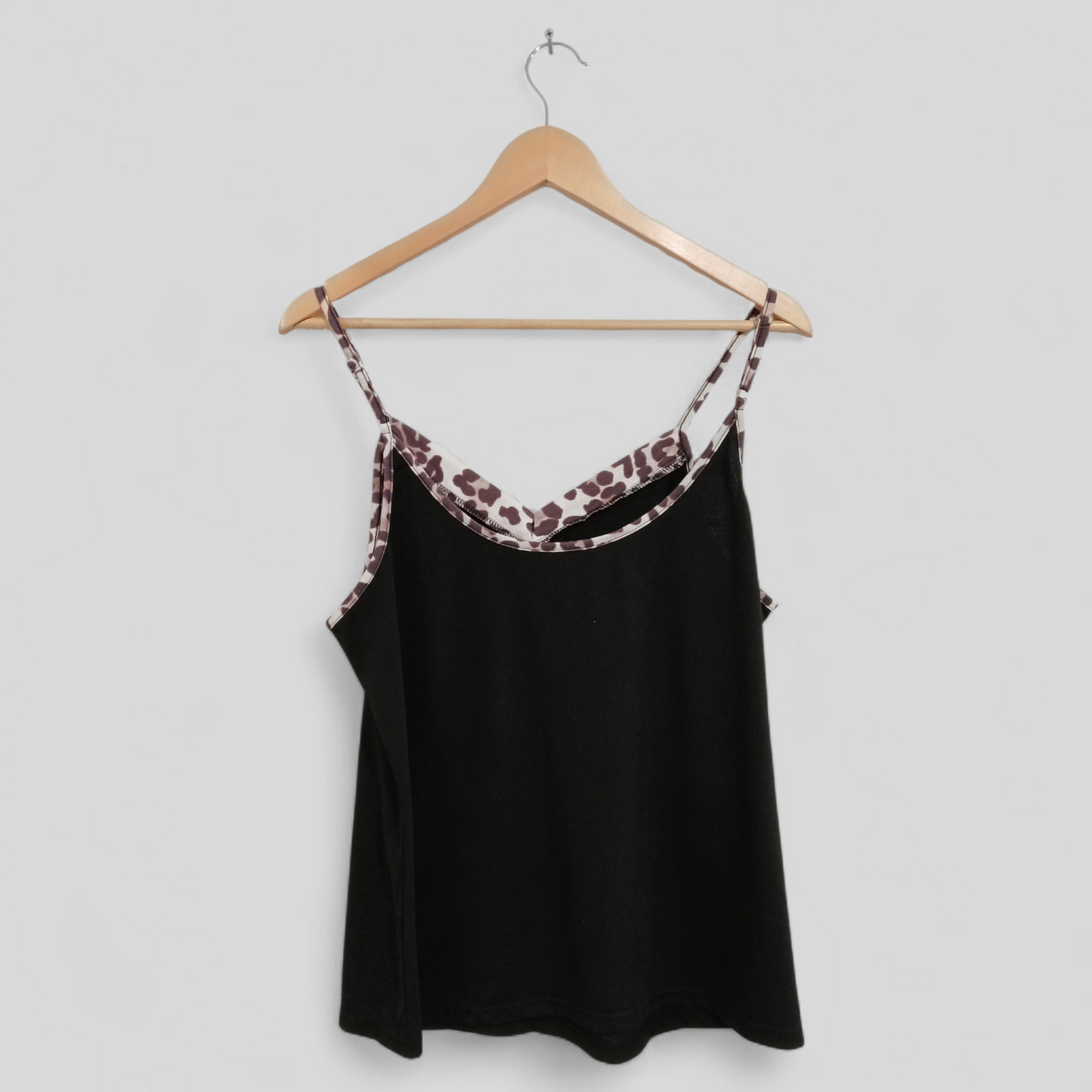 (XL) Animal Print Trim Blouse Black