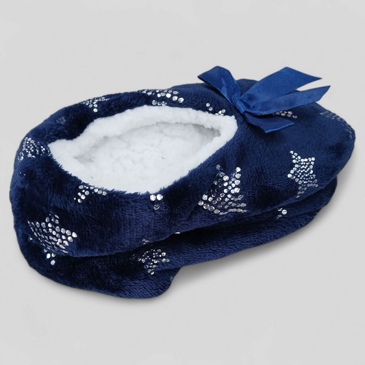SLIPPERS LADIES COZIES BOWS & SILVER STARS SIZE 5-8