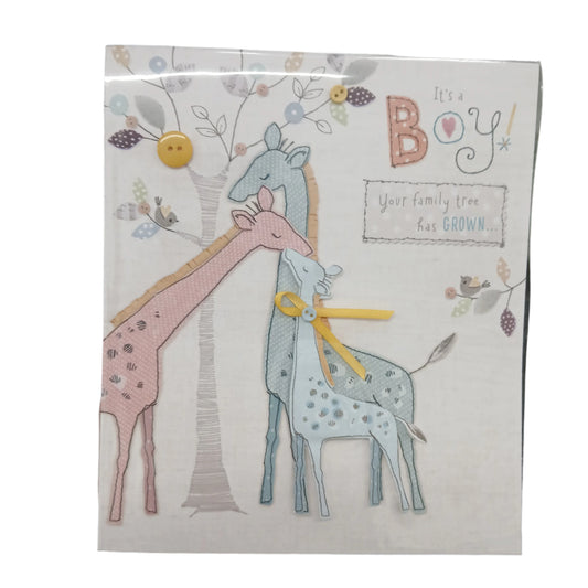 New Baby Card | 2 Giraffes - Boy