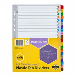 Image of DIVIDERS MARBIG A4 MANILLA A-Z TAB COLOURED