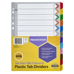 Image of DIVIDERS MARBIG A4 MANILLA JAN-DEC TAB