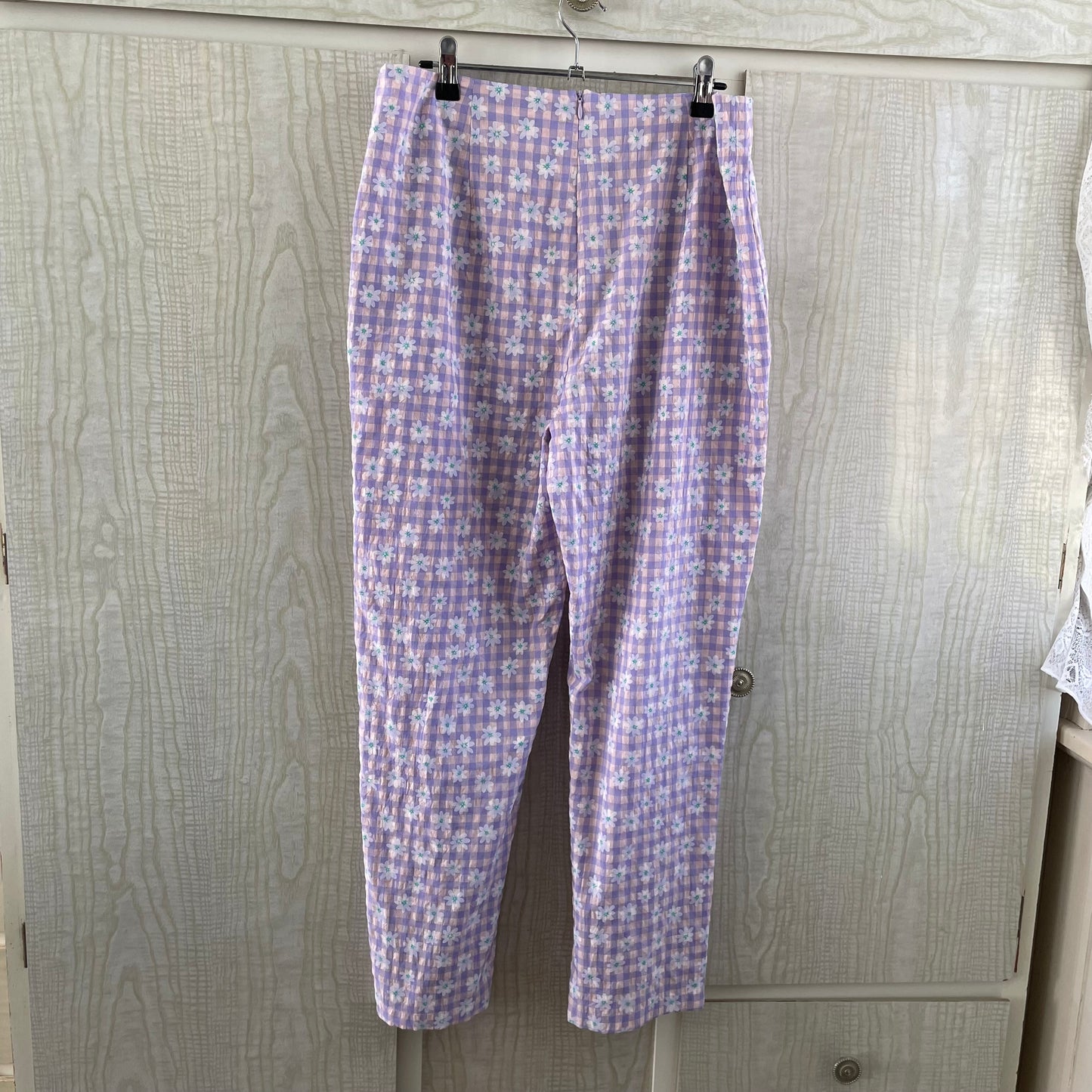 (12) Pink Diamond Flower Chequered patterned pants