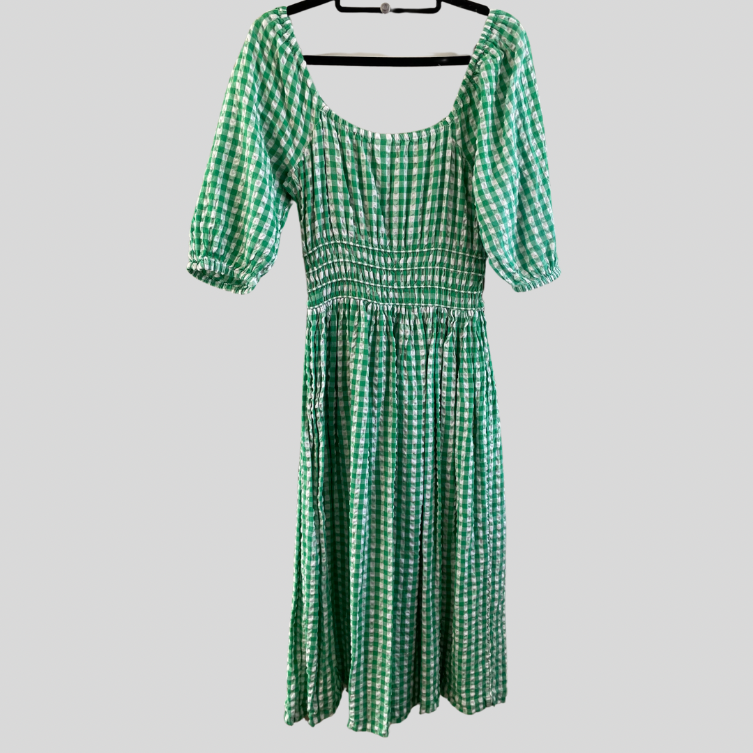 (6) Anko Green Gingham Short Sleeve Ruched Dress