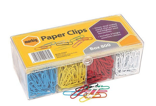 PAPER CLIPS MARBIG 33MM ASST COLS BX800